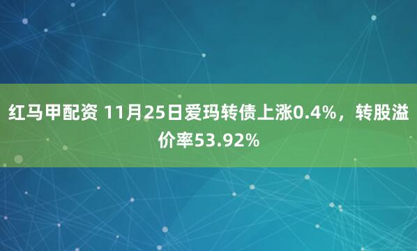 红马甲配资 11月25日爱玛转债上涨0.4%，转股溢价率53.92%